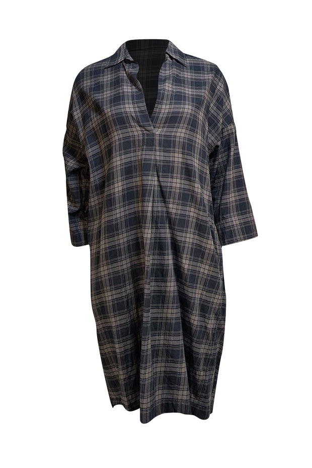 Vince - Army Green and Black Plaid "Easy Pullover" Dress Sz S