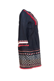 Zadig & Voltaire - Black Chambray Embroidered Lace Up Front Mini Dress Sz M - Current Boutique