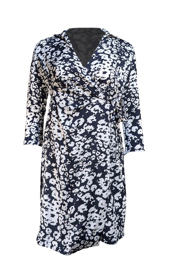 Lafayette 148 - Black & White Large Leopard Print Wrap Dress Sz M