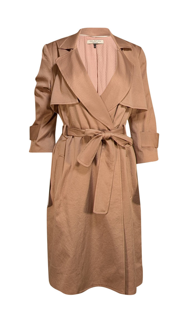 Halston Heritage - Khaki Satin Midi Trench Coat Sz L