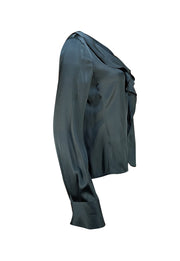 Armani Collezioni - Dark Teal Silk Ruffle Front Blouse Sz 8 - Current Boutique