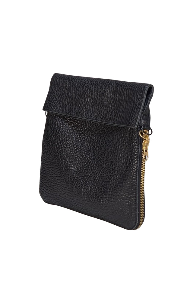 Ampersand As Apostrophe - Black Leather Fold Over Crossbody Bag - Current Boutique