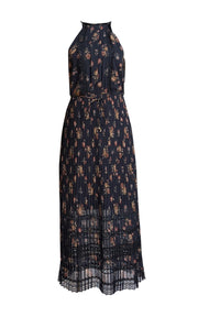 Zimmermann - Black Floral Sleeveless Pleated Maxi Dress w/ Lace Trim Sz 4 - Current Boutique