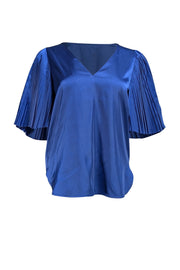 Rebecca Taylor - Royal Blue Satin Accordion Pleated Sleeve Blouse Sz S