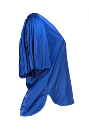 Rebecca Taylor - Royal Blue Satin Accordion Pleated Sleeve Blouse Sz S