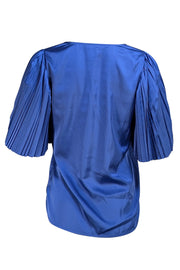 Rebecca Taylor - Royal Blue Satin Accordion Pleated Sleeve Blouse Sz S