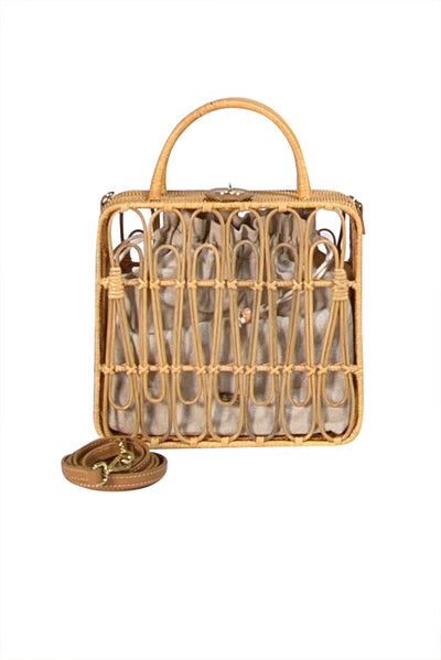 Kayu - Beige Wicker Square Crossbody Bag - Current Boutique