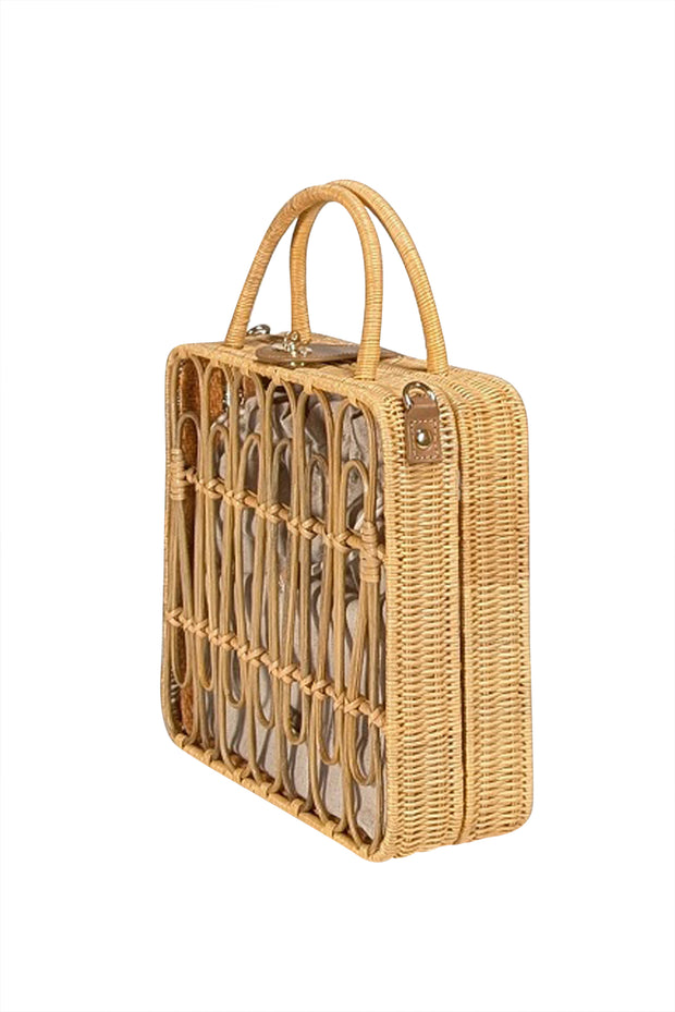 Kayu - Beige Wicker Square Crossbody Bag - Current Boutique