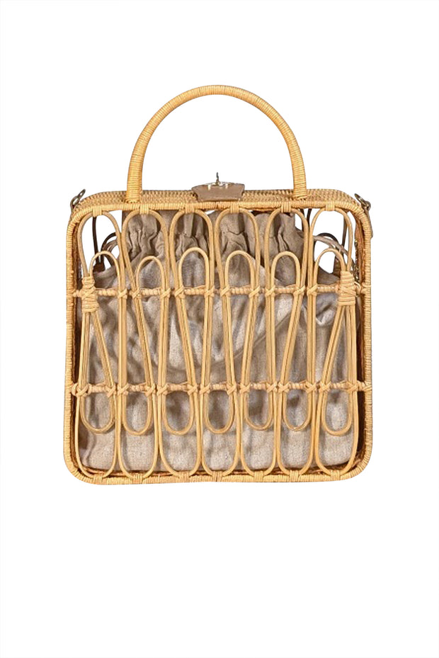 Kayu - Beige Wicker Square Crossbody Bag - Current Boutique