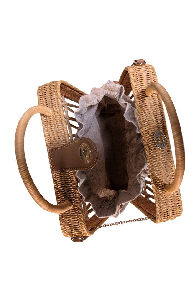 Kayu - Beige Wicker Square Crossbody Bag - Current Boutique