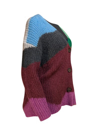 Vince - Purple, Blue, & Green Intarsia Wave Mohair Blend Cardigan Sz XS/S