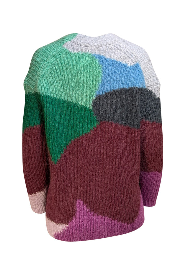 Vince - Purple, Blue, & Green Intarsia Wave Mohair Blend Cardigan Sz XS/S