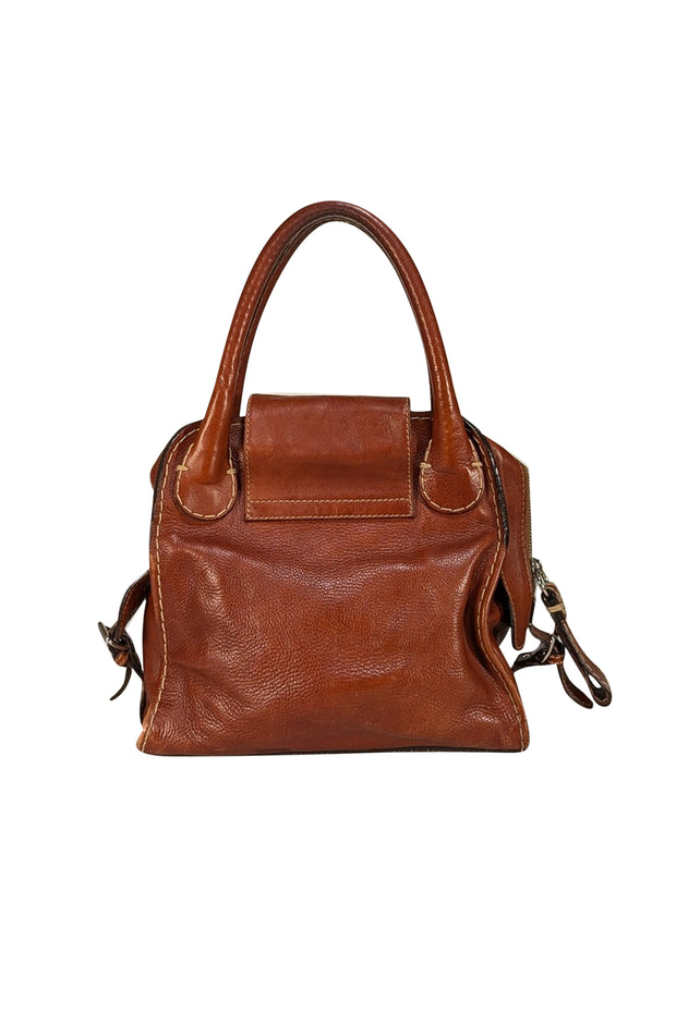 Chloe - Cognac Leather Buckle Detail Handbag - Current Boutique