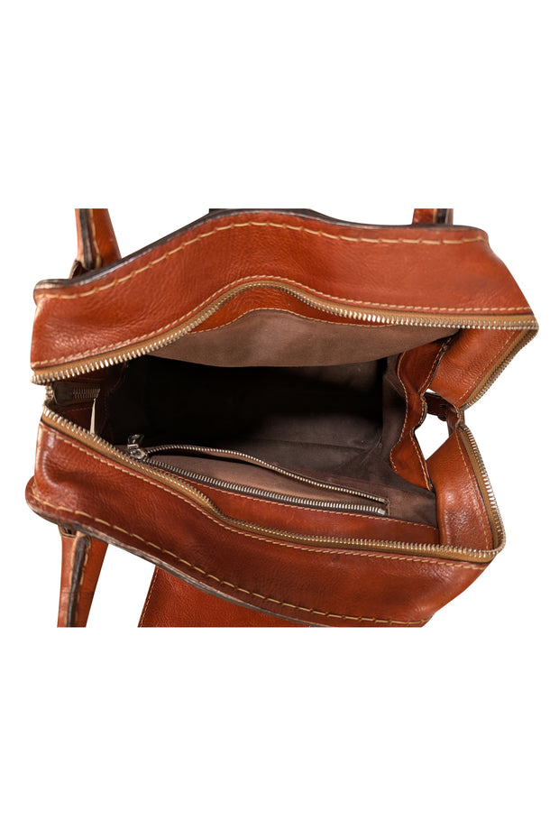 Chloe - Cognac Leather Buckle Detail Handbag - Current Boutique