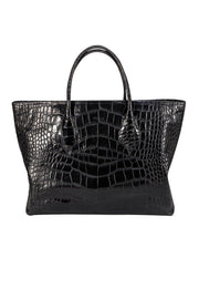 Furla - Black Croc Embossed Leather Tote Bag - Current Boutique