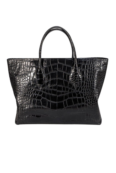 Furla - Black Croc Embossed Leather Tote Bag - Current Boutique