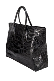 Furla - Black Croc Embossed Leather Tote Bag - Current Boutique