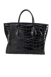 Furla - Black Croc Embossed Leather Tote Bag - Current Boutique
