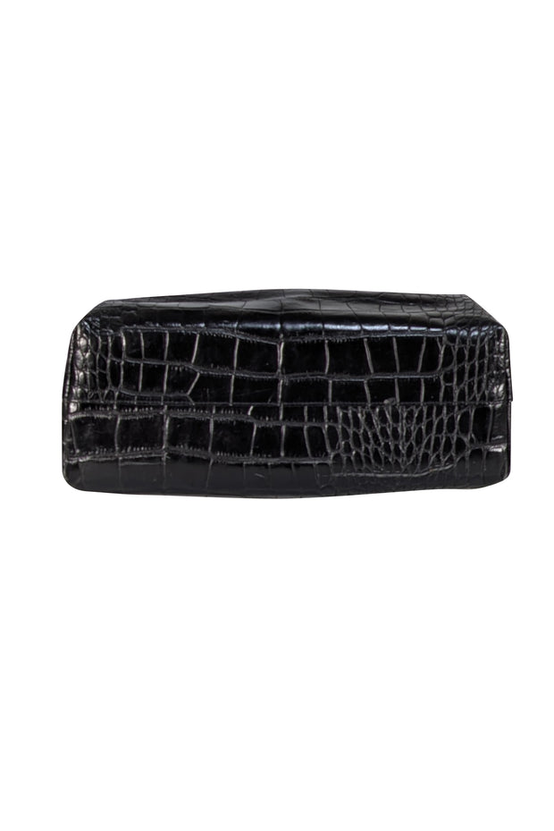 Furla - Black Croc Embossed Leather Tote Bag - Current Boutique