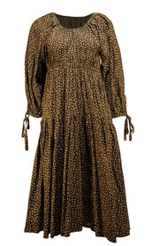 Eliza Faulkner - Black w/ Yellow Floral Print Cotton Puff Sleeve Midi Dress Sz XS - Current Boutique