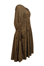 Eliza Faulkner - Black w/ Yellow Floral Print Cotton Puff Sleeve Midi Dress Sz XS - Current Boutique