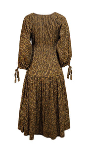 Eliza Faulkner - Black w/ Yellow Floral Print Cotton Puff Sleeve Midi Dress Sz XS - Current Boutique