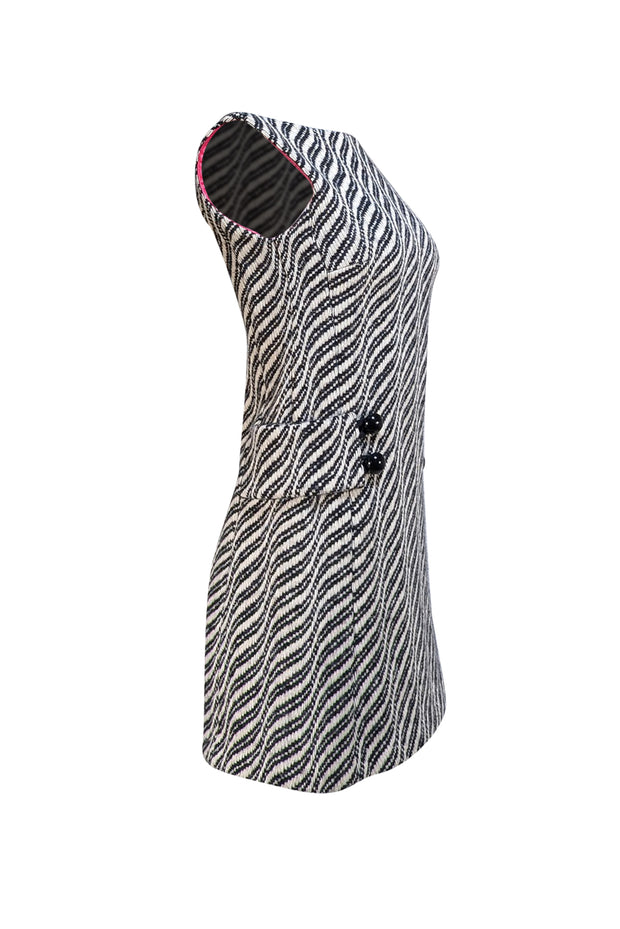 Milly - Ivory w/ Black Stripes Wool Mini Dress Sz 2 - Current Boutique