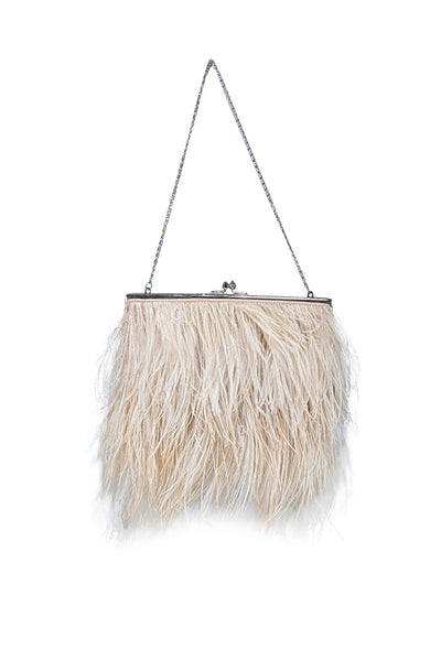 Moyna - Beige Feather Detail Clutch Bag