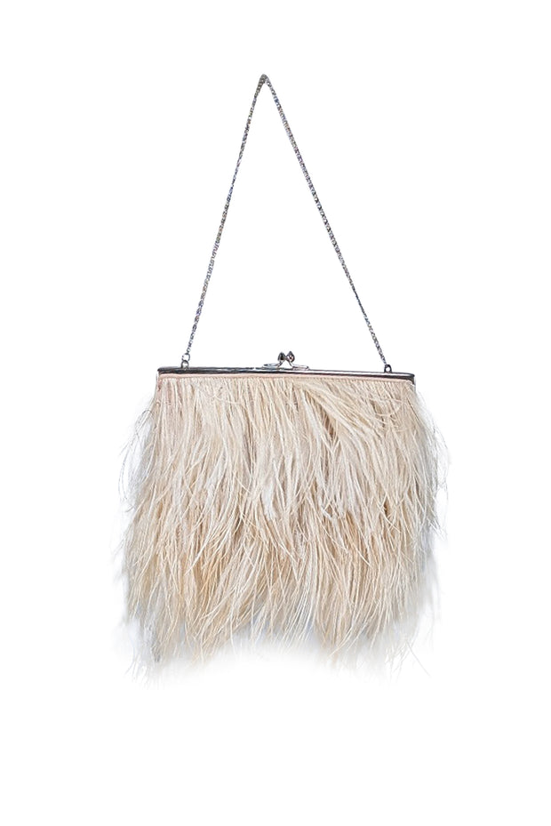 Moyna - Beige Feather Detail Clutch Bag