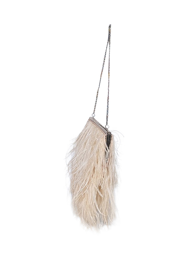 Moyna - Beige Feather Detail Clutch Bag