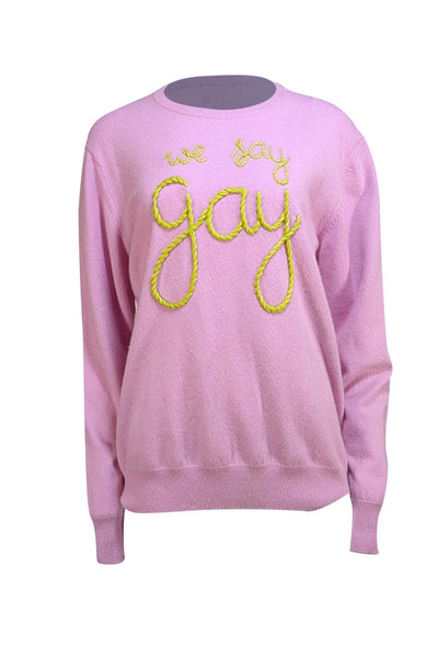 Lingua Franca - Lilac "We Say Gay" Crewneck Sweater Sz XXXL - Current Boutique