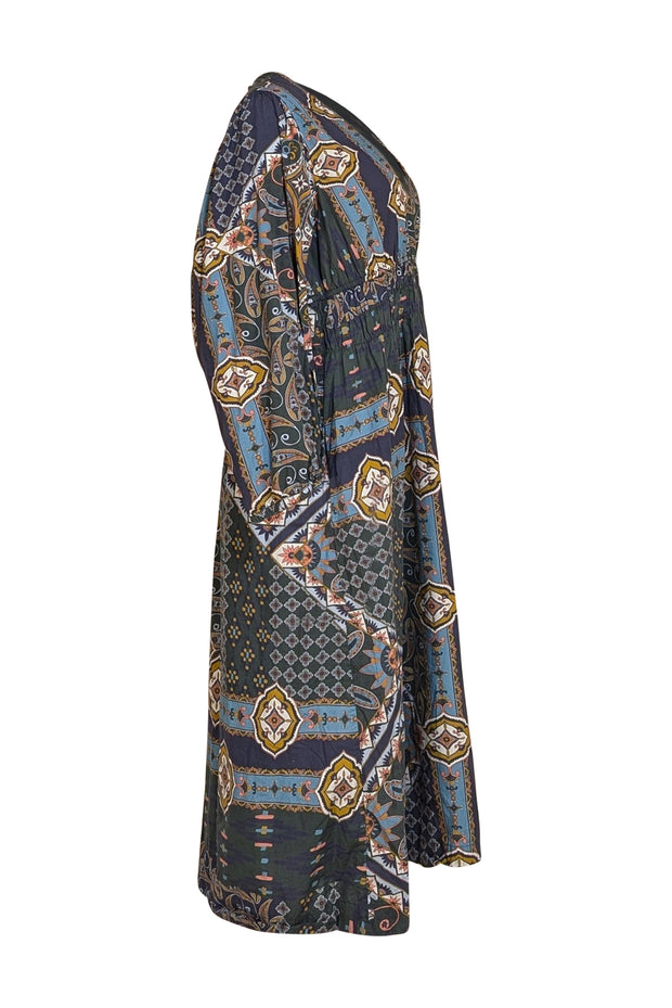 Cara Cara - Dark Green, Navy, Mustard Yellow Print Maxi Dress Sz XL