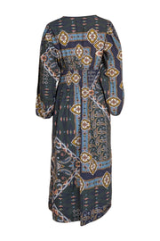 Cara Cara - Dark Green, Navy, Mustard Yellow Print Maxi Dress Sz XL