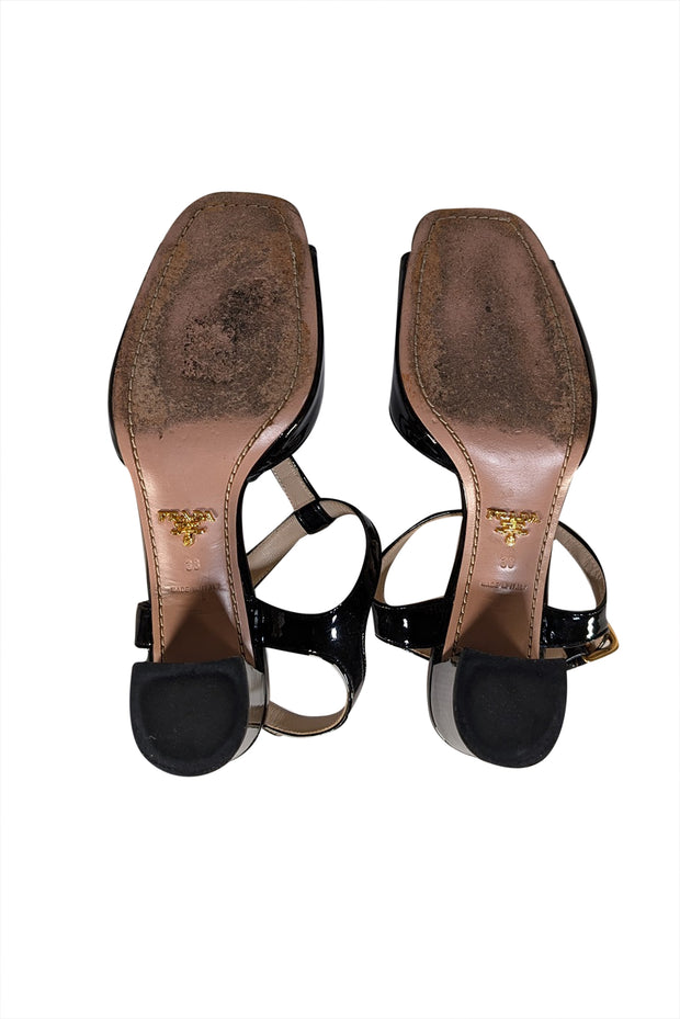 Prada - Black Patent Leather Open Toe Strappy Sandals Sz 8