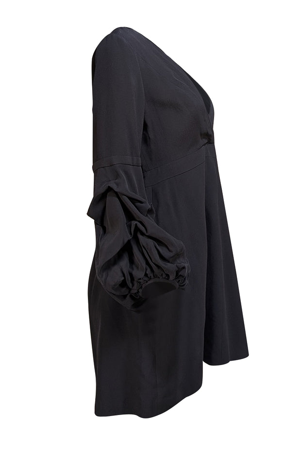 Alexis - Black Long Gathered Sleeve Mini "Fia" Sz XL - Current Boutique
