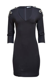 Pierre Balmain - Black Embellished Shoulder Dress Sz 2 - Current Boutique