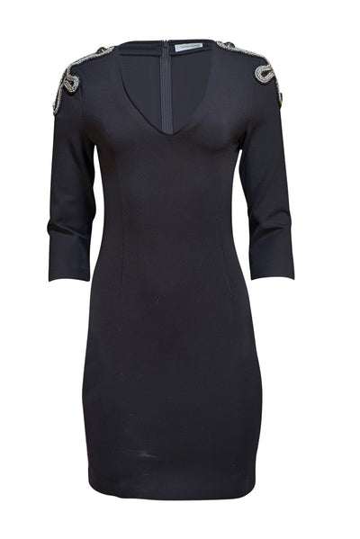 Pierre Balmain - Black Embellished Shoulder Dress Sz 2 - Current Boutique