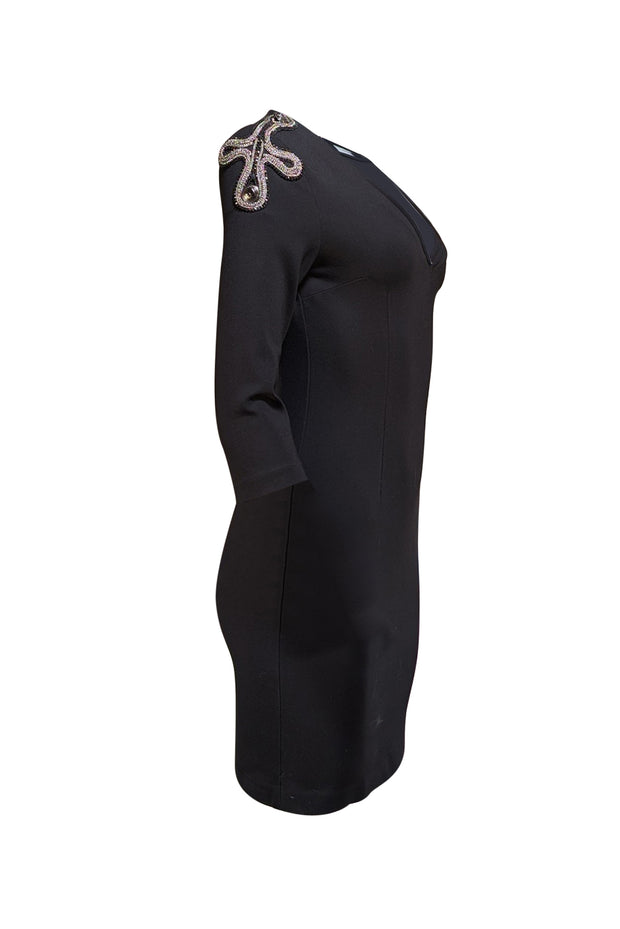 Pierre Balmain - Black Embellished Shoulder Dress Sz 2 - Current Boutique
