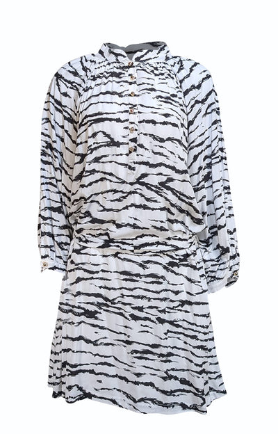 Melissa Odabash - White & Black Tiger Print Belted Long Sleeve "Amy" Dress Sz L - Current Boutique