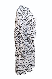 Melissa Odabash - White & Black Tiger Print Belted Long Sleeve "Amy" Dress Sz L - Current Boutique