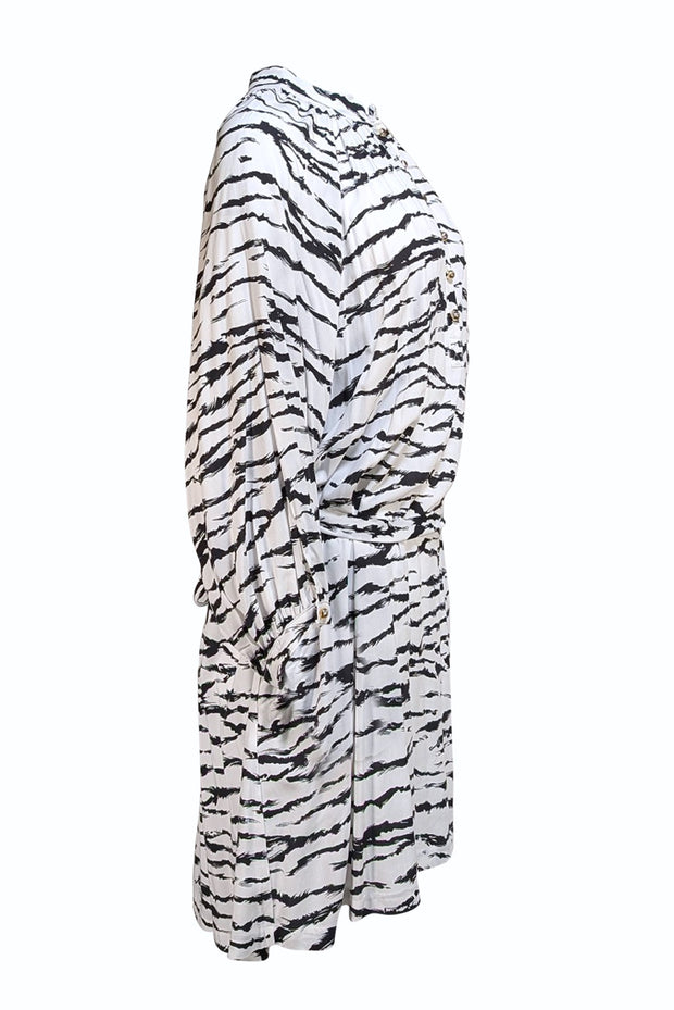 Melissa Odabash - White & Black Tiger Print Belted Long Sleeve "Amy" Dress Sz L - Current Boutique