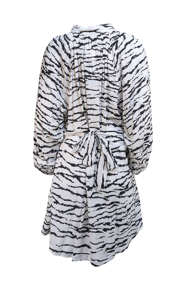 Melissa Odabash - White & Black Tiger Print Belted Long Sleeve "Amy" Dress Sz L - Current Boutique