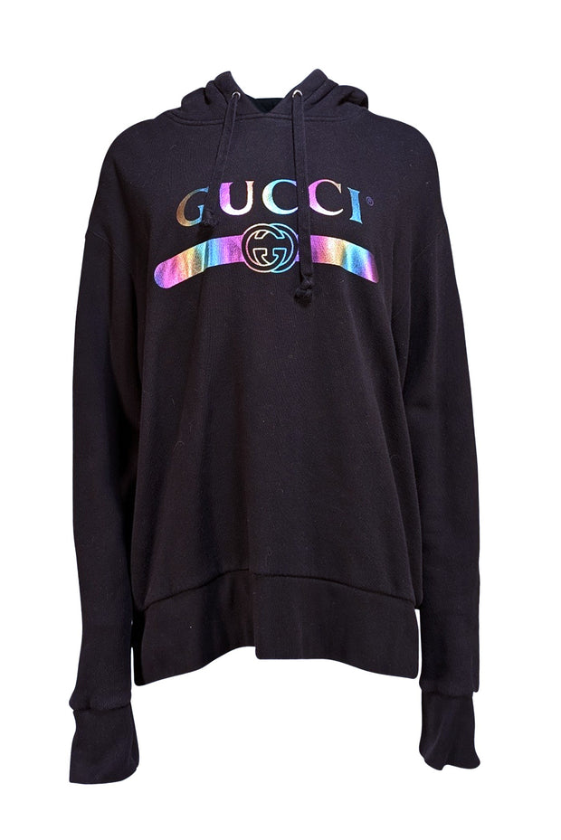 Gucci - Black w/ Multicolor Iridescent Front Logo Sweatshirt Sz L - Current Boutique