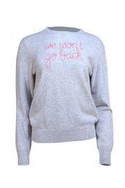 Lingua Franca - Grey Cashmere Sweater w/ Pink Script Sz M - Current Boutique