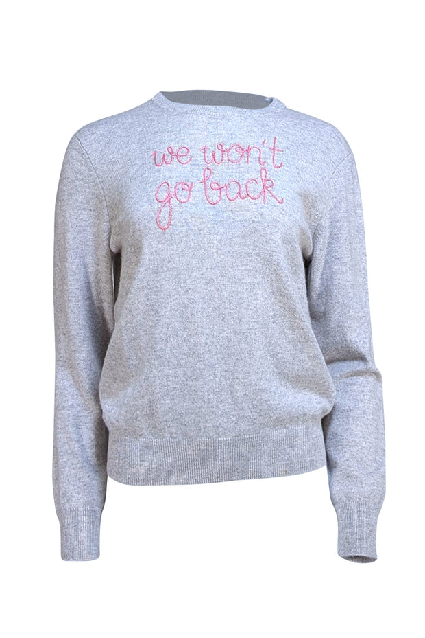 Lingua Franca - Grey Cashmere Sweater w/ Pink Script Sz M - Current Boutique