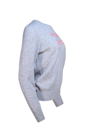Lingua Franca - Grey Cashmere Sweater w/ Pink Script Sz M - Current Boutique