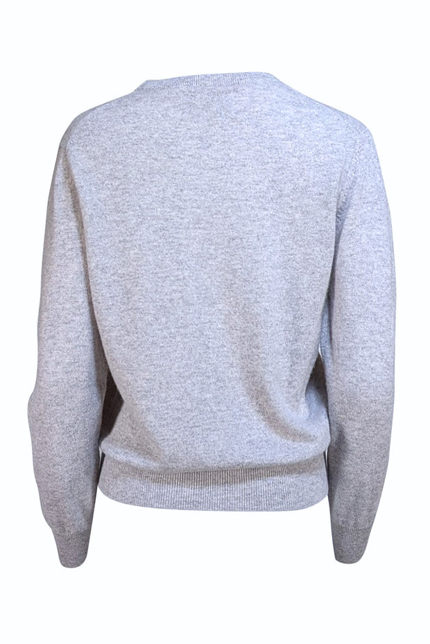 Lingua Franca - Grey Cashmere Sweater w/ Pink Script Sz M - Current Boutique