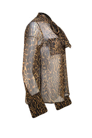 Burberry - Tan & Black Leopard Print Semi Sheer Blouse Sz 8 - Current Boutique