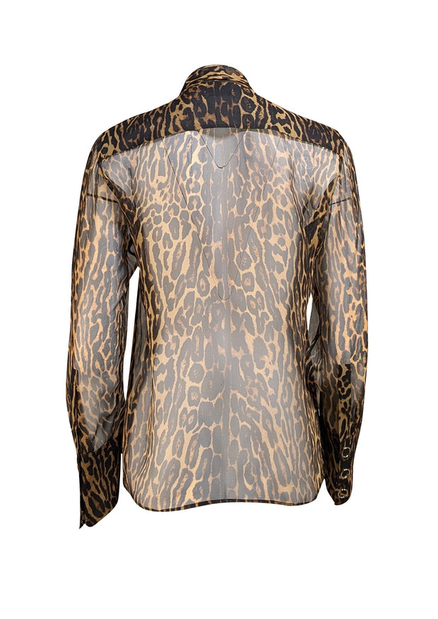 Burberry - Tan & Black Leopard Print Semi Sheer Blouse Sz 8 - Current Boutique