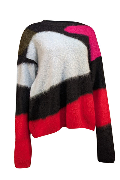 Diane von Furstenberg - Black Multi Abstract Print Sweater Sz M - Current Boutique